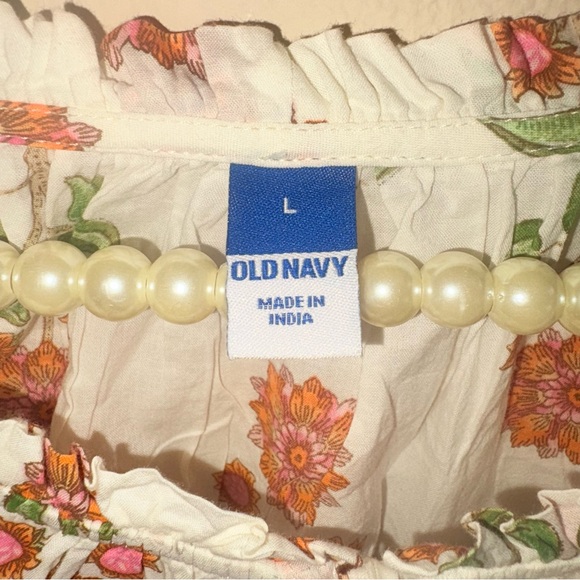 Old Navy White Floral Off-Shoulder Tassel Flowy Top - Size Large - Picture 2 of 8